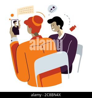 Man and woman talking online with family members Stock Vector