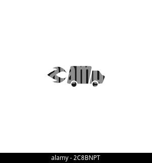 Delivery truck with fire silhouette. vector line shipping icon isolated on white background. fast delivery linear sign. Stock Vector