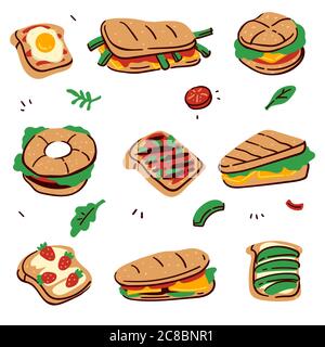 Sandwiches and desserts with buns and fillings vector Stock Vector
