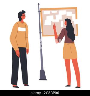 People at business meeting brainstorming on whiteboard with papers Stock Vector