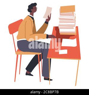 Man reading papers and documents on desk vector Stock Vector