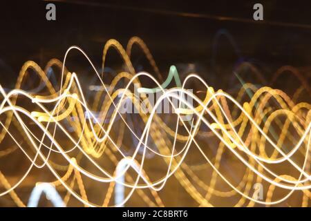 Light trail patterns created using Intentional Camera Movement with solar lights Stock Photo