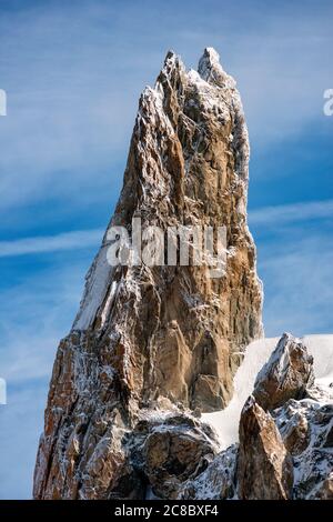 Mont Blanc - View from Punta Helbronner on the peaks of the Giant's tooth in the Mont Blanc massif Stock Photo