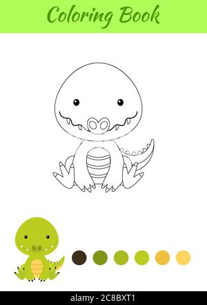 Coloring page little sitting baby crocodile. Coloring book for kids. Educational activity for preschool years kids and toddlers with cute animal. Stock Vector