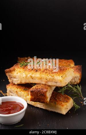 Tasty Toasted Bread On Slate Plate Stock Photo - Alamy