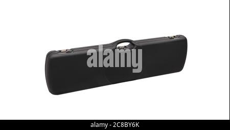 Black plastic hard case for transporting and storing weapons. Gun container isolate on a white background. Stock Photo