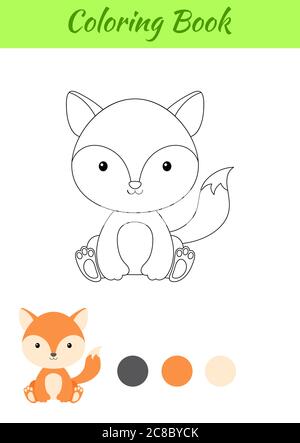 Coloring page little sitting baby fox. Coloring book for kids. Educational activity for preschool years kids and toddlers with cute animal. Stock Vector