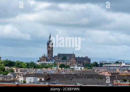 A landscape view of the West End of Glasgow with the main building of Glasgow University occupying prime position on the hilltop. Stock Photo