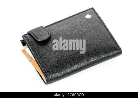 black leather wallet isolated on white Stock Photo