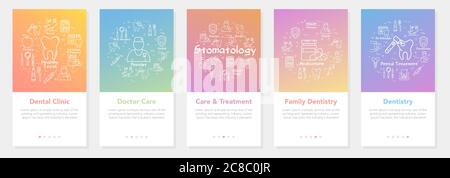 Vertical five banners with line concept of dentistry - dental clinic and family dentistry Stock Vector