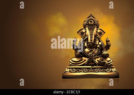 Selective focus on statue of Lord Ganesha , Ganesha Festival. Hindu religion and Indian celebration of Diwali festival concept on dark, red, yellow ba Stock Photo