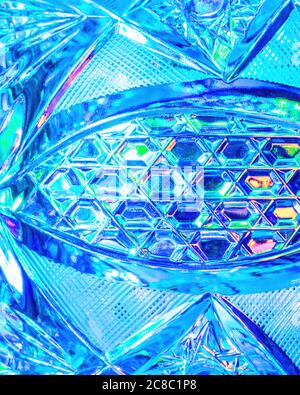 Lights of garland, reflected in the crystal. Glowing texture. Abstract background for design. Stock Photo