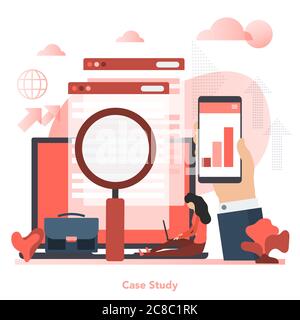 Vector red square concept of case study in flat style Stock Vector