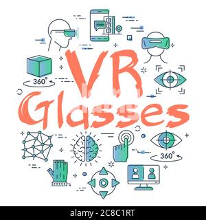 Vector virtual reality concept with VR glasses text Stock Vector