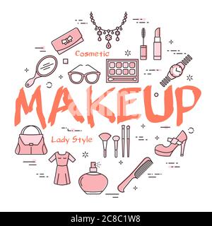 White banner of woman accessories with red text Makeup Stock Vector
