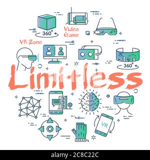 Vector virtual reality concept with Limitless text Stock Vector