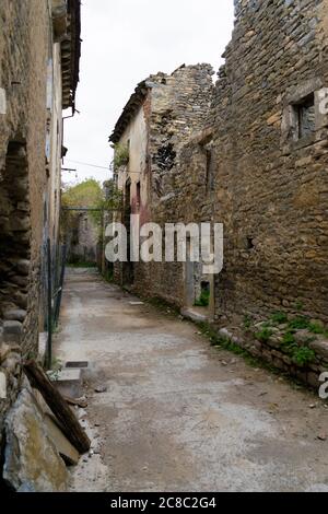 Remains of an abandoned town on a sad day. Stock Photo