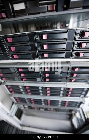 Close up of server hard drives in data center Stock Photo