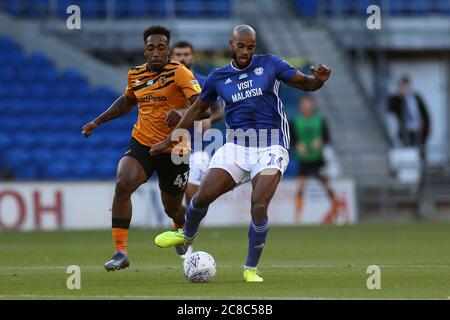 Cardiff, UK. 22nd July, 2020. Curtis Nelson of Cardiff City (16) in action. EFL Skybet championship match, Cardiff city v Hull City at the Cardiff City Stadium in Cardiff, Wales on Wednesday 22nd July 2020. this image may only be used for Editorial purposes. Editorial use only, license required for commercial use. No use in betting, games or a single club/league/player publications. pic by Andrew Orchard/Andrew Orchard sports photography/Alamy Live news Credit: Andrew Orchard sports photography/Alamy Live News Stock Photo