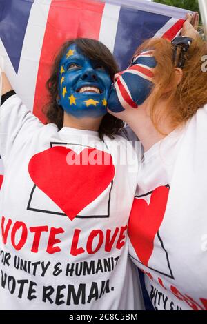 Vote Remain supporters outside the Wembley Arena, Wembley, London, before start of a BBC TV live debate on the upcoming British referendum on whether to remain part of European Union or leave. The referendum is to be held this Thursday 23th July 2016. Wembley Arena, London, UK.  21 Jun 2016 Stock Photo