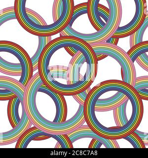 Pastel rainbow circles - oldschool seamless pattern. Abstract colorful ornament. Vector illustration Stock Vector