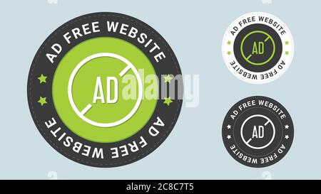 Ad free website stamp vector illustration. Vector certificate icon. Set of 3 beautiful color gradients. Stock Vector