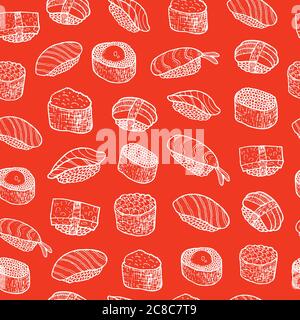 Doodle sushi - food seamless pattern. Vector illustration Stock Vector