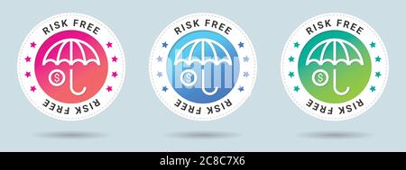 Risk free stamp vector illustration. Vector certificate icon. Set of 3 beautiful color gradients. Vector combination for certificate in flat style. Stock Vector