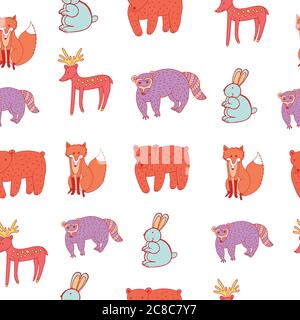 Forest animals - seamless pattern. Doodle vector illustration Stock Vector