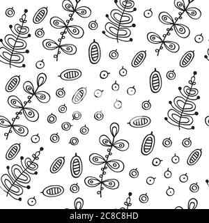 Forest berries and leaves - doodle seamless pattern. Coloring page for adults. Vector illustration Stock Vector