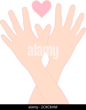 pair of hands folded to shape of a bird dove of peace Stock Vector