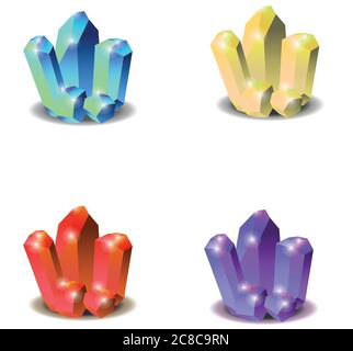 Crystal and mineral set collection. Isolated elements. Vector illustration Stock Vector