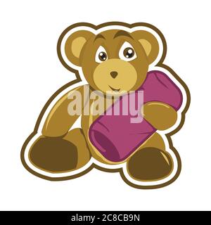 cute cartoon bear hug a pillow character polar Bear logo icon in doodle style Vector illustration Stock Vector