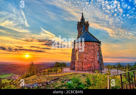 St. Leon Chapel atop Dabo Rock in Moselle, France Stock Photo