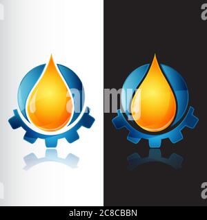 gear combined with blue orange textured fire water logo design vector symbol illustrations Stock Vector