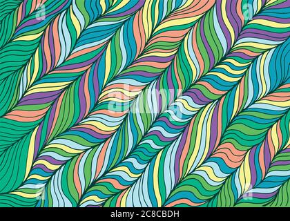 Wave striped abstract cartoon background for adults. Doodle art. Vector illustration Stock Vector