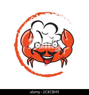 cartoon character crab logo design vector illustration with chef hat for seafood restaurant or food company Stock Vector