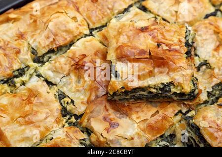 freshly baked spinach pie closeup Stock Photo