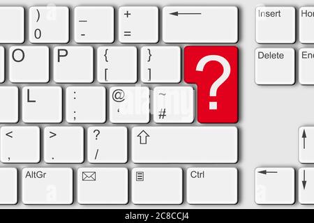 Question concept PC computer keyboard 3d illustration red Stock Photo