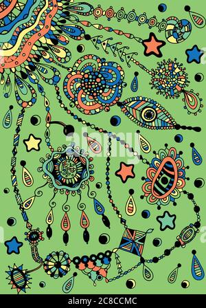 Dreamcatcher shamanic colorful artwork. Eye, stars, beads - trib Stock Vector