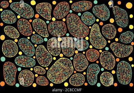 Abstract wallpaper with colorful pastel and neon dots and blemishes on the black background. Graphic texture for card, flyer, poster and design Stock Vector