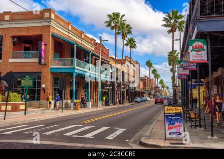 Ybor City, Tampa Bay, Florida. USA - January 11 , 2020 : Famous 7th Avenue in the Historic Ybor City, now designated as a National Historic Landmark D Stock Photo