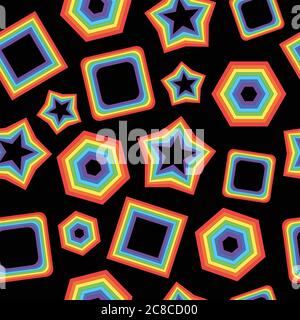 Graphic background with rainbow geometric figures on the black b Stock Vector