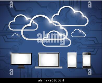 Electronics and clouds computing illustration design over a blue background Stock Vector