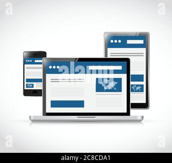 Responsive web design computer electronics illustration design over a white background Stock Vector