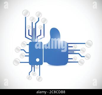 Thumbs up and circuit board connection illustration design over a white background Stock Vector