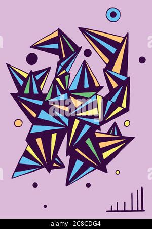 Doodle sketch triangles and circles. Hand drawn cartoon colorful Stock Vector