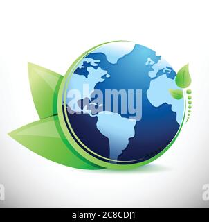 Globe and leaves eco illustration design over a white background Stock Vector