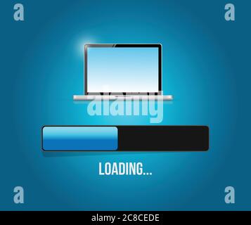Loading computer updates illustration design over a blue background Stock Vector