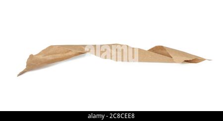 twisted strip of brown craft paper isolated on white background, close up Stock Photo